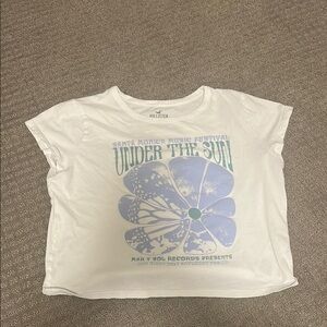 Hollister White and Blue Short Sleeve Graphic Tee
